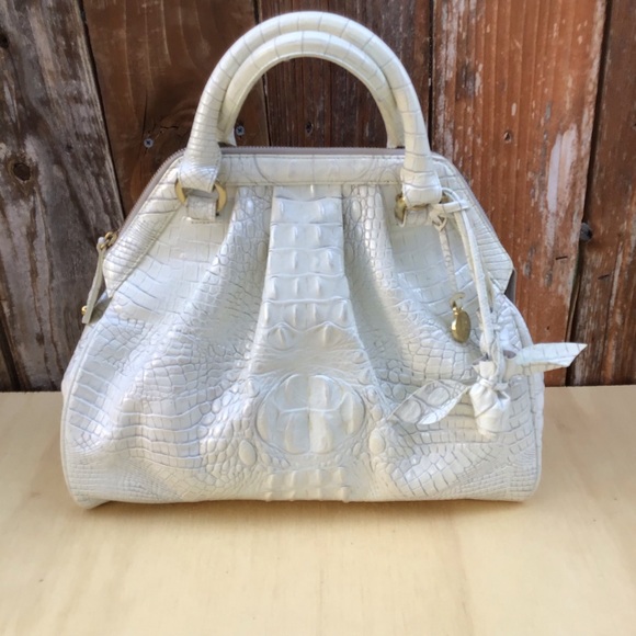 RARE Brahmin White /Pearl Crock Embosomed Leather Satchel - Picture 1 of 16